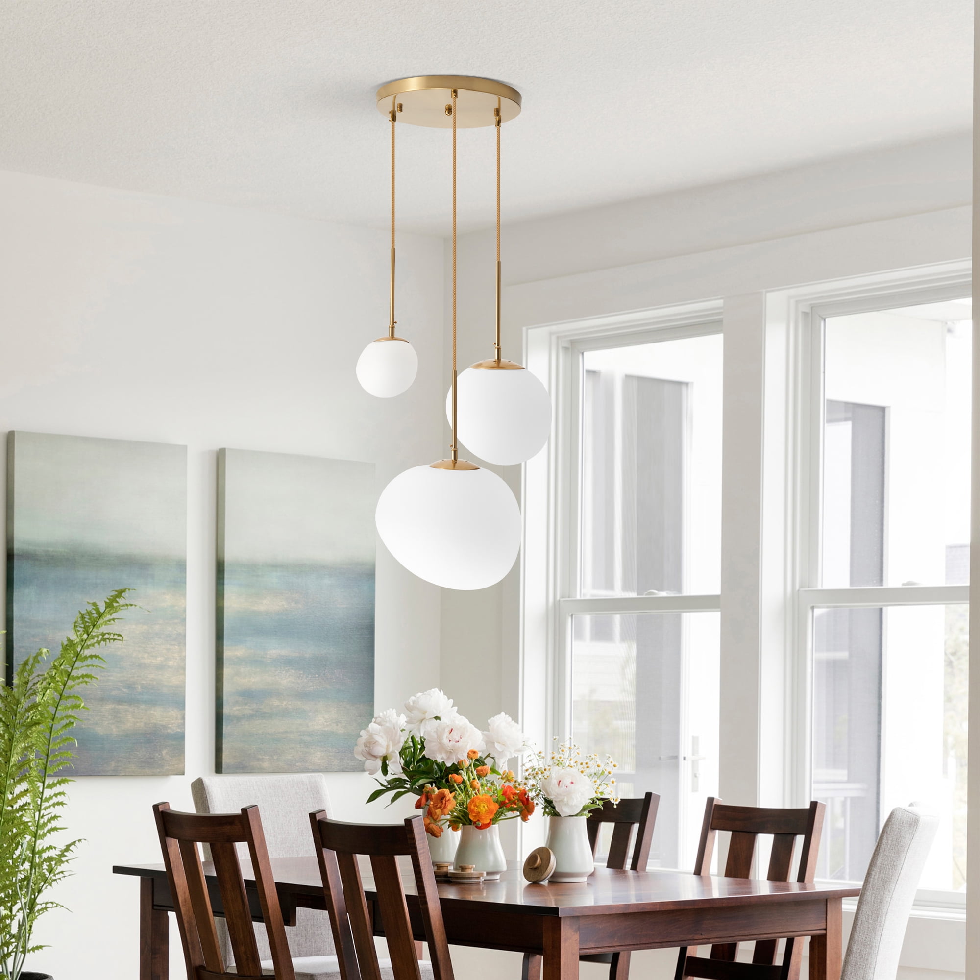 3 Lights Hanging Pendent Ceiling Chandelier, Frosted White lampshade - Ceiling Light - Pendant Light for Kitchen Island, Dining Room, Living Room, Entry Hallway
