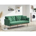 thumbnail image 2 of 68.3" Futon Sofa Bed, Modern Velvet Upholstered Sleeper Sofa Couch with Adjustable Backrest & 2 Pillows & Golden Metal Legs, Convertible Loveseat Reclining Sofa Bed for Living Room Bedroom, Green, 2 of 7