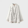 thumbnail image 5 of YanHoo Vintage Floral Embroidery Knitting Cotton Tops for Women Chinese Frog Button Long Sleeve Tang Suit Hanfu Loose Casual Blouses Shirts White,L, 5 of 7