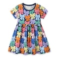 thumbnail image 4 of Ulanda Toddler Girls Dress Cotton Casual Short Sleeve Striped Jersey Dresses Summer Cartoon Dinosaurs Appliques Shirt 2-7Y (Navy,5-6 Years), 4 of 9