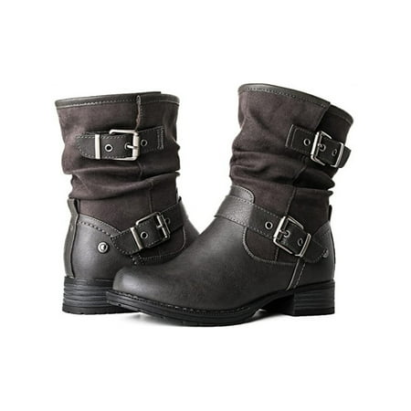 

Ymiytan Women Vintage Biker Boot Walking Round Toe Outdoor Casual Ankle Boots Coffee 6.5