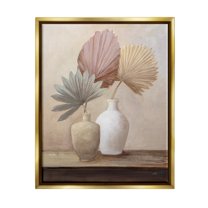 Stupell Industries Boho Palm Leaves Botanical & Floral Painting Gold Floater Framed Canvas Art Print Wall Art, 17 x 21