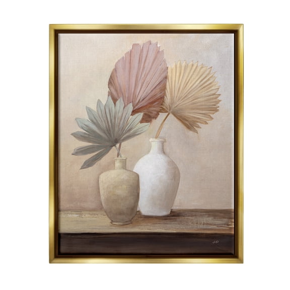 Stupell Industries Boho Palm Leaves Botanical & Floral Painting Gold Floater Framed Canvas Art Print Wall Art, 17 x 21