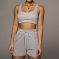 thumbnail image 2 of Women's 2 Piece Workout Outfits Set Casual Summer Crop Tank Tops and High Waisted Drawstring Shorts Sets Sweatsuits, 2 of 7