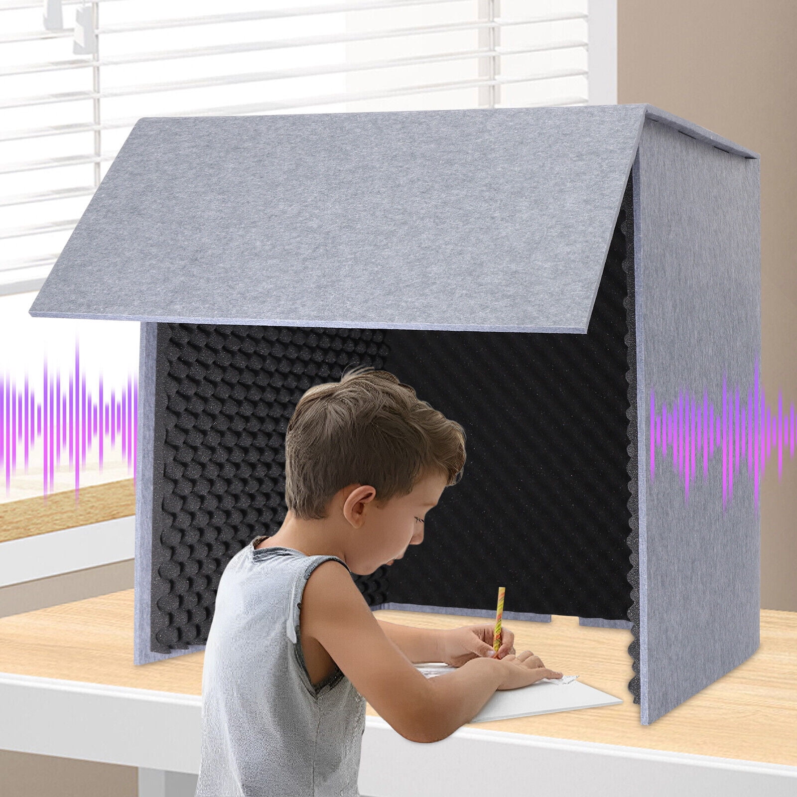Desktop Noise Reduction Booth, 80x80cm Soundproof Cover, Black, Acoustic Foam Panels 0.47" Thick, Portable Sound Absorbing Foam for Studio, Recording, Voice Over