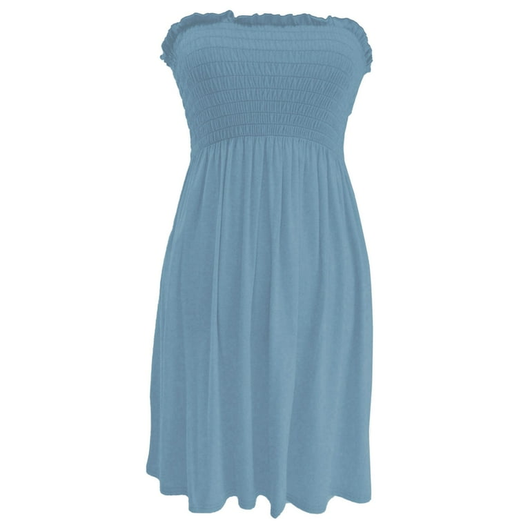 Women's Strapless Smocked Mini Dress  Summer Casual Tube Top Ruffle Hem  Sundress for Beach, Party, Vacation, and Daily Wear - Walmart.com