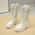 thumbnail image 3 of LYHao Fashion Autumn Children Girls Sports Shoes Flat Thick Bottom Non Slip Easy To Wear PU Upper Comfortable Boots ,Girls Boots Sizes 3 White(11-11.5 Years), 3 of 6