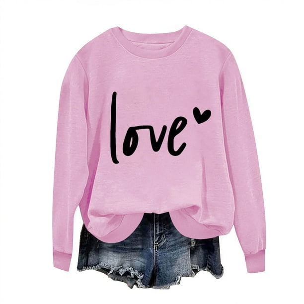 Penkiiy Día de San Valentín Sudadera para Mujer Lindo Amor Camisetas Corazón Casual de manga larga Camiseta de San Valentín Ropa Tops XS Rosa