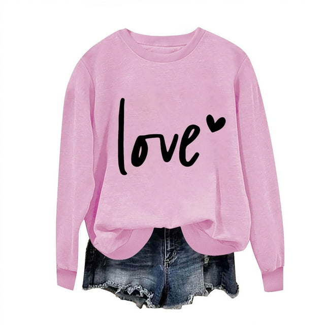 Penkiiy Día de San Valentín Sudadera para Mujeres Lindo Amor Camisetas Corazón Casual de manga larga Camiseta de San Valentín Ropa Tops L Rosa