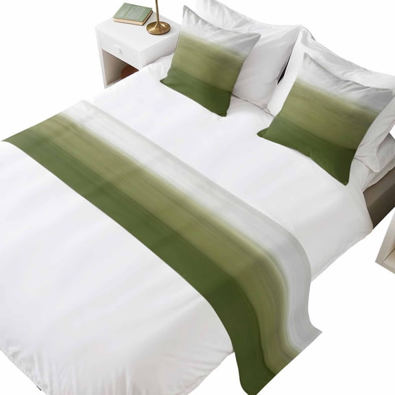 Bed Runner for King Size Bed, Sage Green Ombre Decorative Beds Runners and 2 Matching Pillow Covers Set, Modern Abstract Art Texture Beds Scarf Throw for Foot of Bedding Set for Hotel/Bedroom