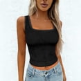 thumbnail image 2 of Gkeoshab Women's Tops, Tees & Blouses Ribbed Texture Cropped Tank Top Solid Color Sleeveless Cami for Everyday Wear Black M, 2 of 4