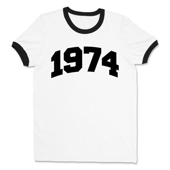 1974 College Style Ringer Tee Shirt Unisex Large White/Black