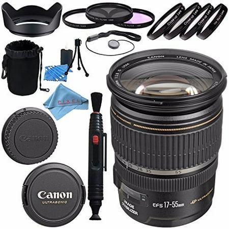 Canon EF-S 17-55mm f/2.8 IS USM Lens 1242B002 + 77mm 3 Piece Filter Kit + 77mm Macro Close Up Kit + Lens Cleaning Kit + Lens Pouch + 77mm Tulip Lens Hood + Fibercloth