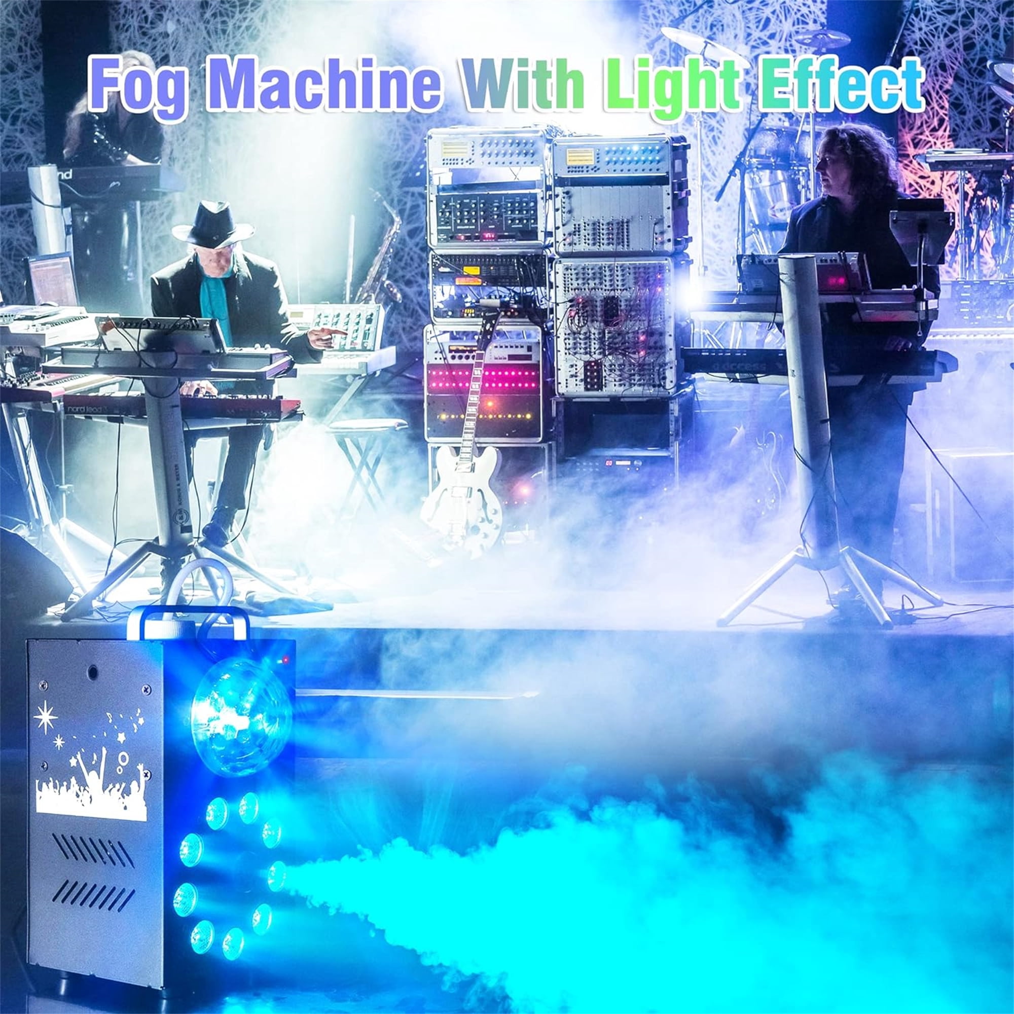 Fog Machine, Smoke Machine with Disco Ball Lights and 9 LED Lights, 700W Fog Machine  with Wireless Remote Control,  for Christmas Party/Wedding/Stage Show/Party Supplies