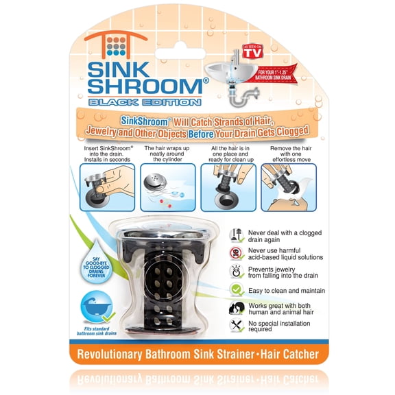 Sinkshroom Chrome Edition Revolutionary Black Bathroom Sink Drain Protector and Strainer