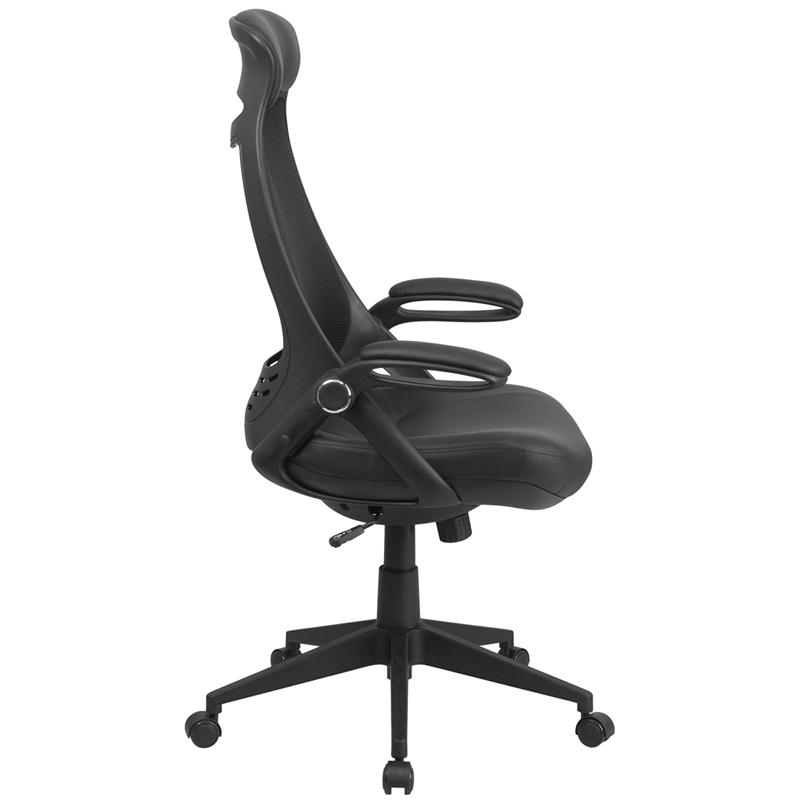 Flash Furniture High Back Black Mesh Executive Swivel Office Chair with Leather Padded Seat and Flip-Up Arms - image 4 of 4