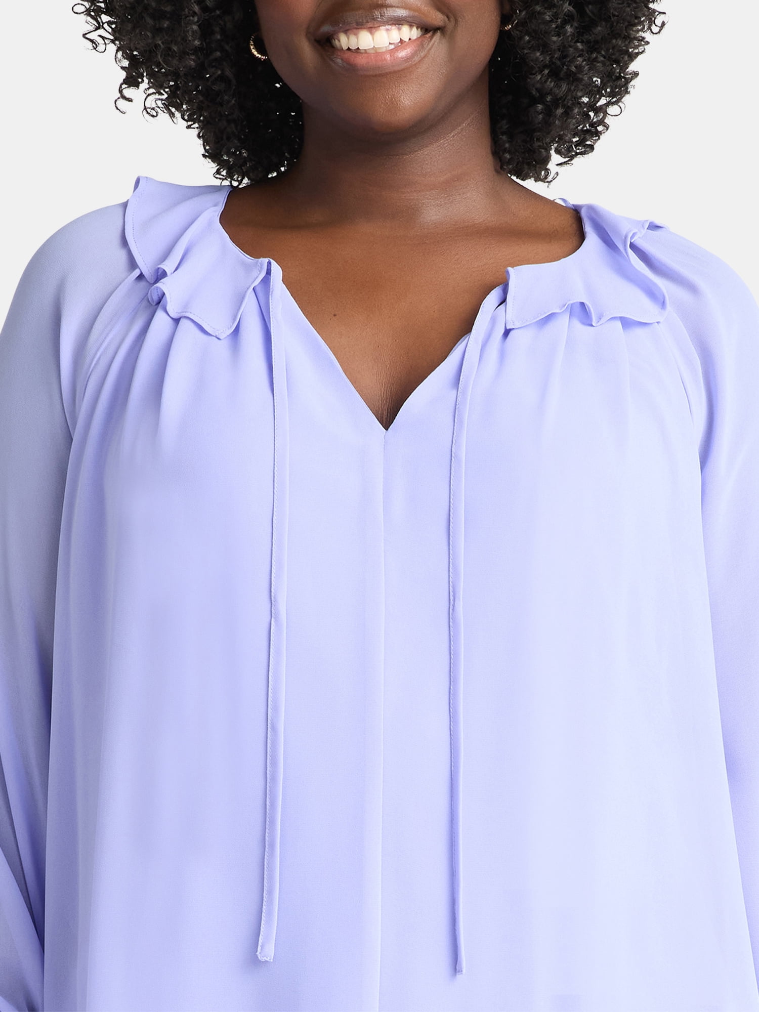 Terra & Sky Women’s Plus Ruffle Neck Blouse, Sizes 0X-5X