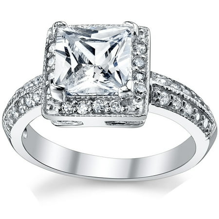 zirconia cubic carat engagement sterling princess ring cut silver