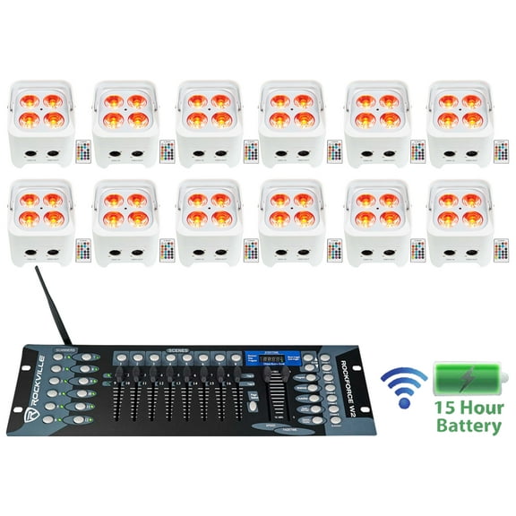(12) Rockville BEST PAR 50 Battery Wash Lights Wireless DMX Controller RGBWA UV