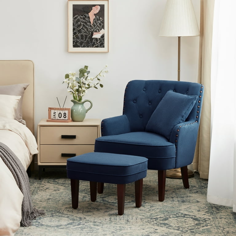 Navy blue accent 2024 chair with ottoman