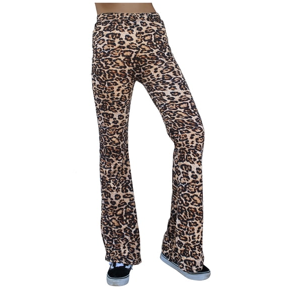 Trendfront Womens Leopard Print Flare Leg Pants High Waisted Full Length Fitted Cheetah Print Y2K Streetwear Casual Bell Bottoms