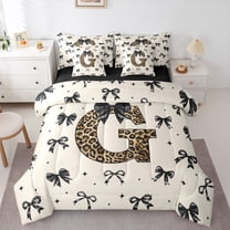 Feelyou Bow Monogrammed G Twin Bedding Sets 7-Piece, Kawaii Bowknot Bedding Comforter Set