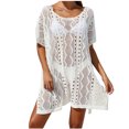 thumbnail image 2 of Cavosen Womens Swimsuit Cover up Crochet Hollow Out Dress Bikinis Kaftan Short Sleeve Boat Neck Sheer Flowy Breathable Sun Protection Side Split Swimwear Kimono Plain Bathing Suit, 2 of 8
