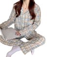 thumbnail image 1 of Conjunto de pijama de mujer de 2 piezas, ropa de dormir, ropa de estar por casa, manga larga, botones, 1 of 5