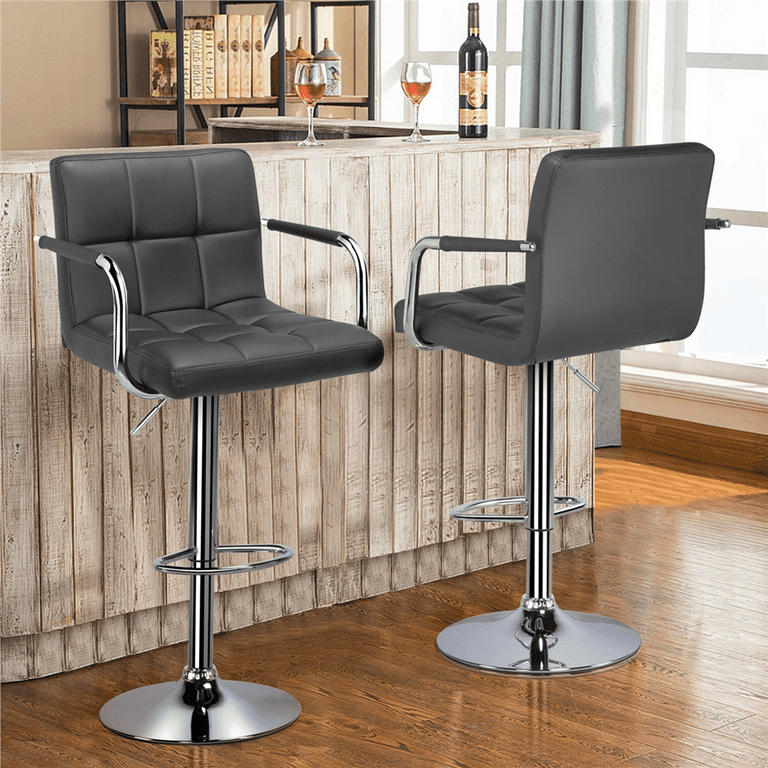 Alden Design Adjustable Modern Faux Leather Bar Stools with Swivel Set of 2 Gray