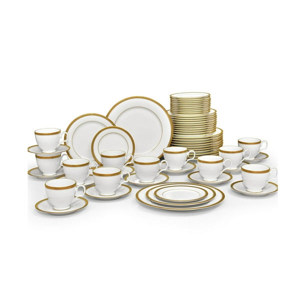 Noritake Charlotta Gold 60 Piece Dinnerware Set, Service for 12