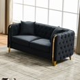 thumbnail image 2 of 61" Chesterfield Velvet Loveseat, Button Tufted, Gold Legs, Classic Couch,Black, 2 of 9