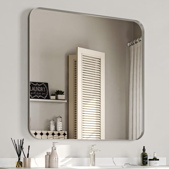 60 in. W x 40 in. H Rectangular Aluminum Framed Wall Bathroom Vanity Mirror in Silver