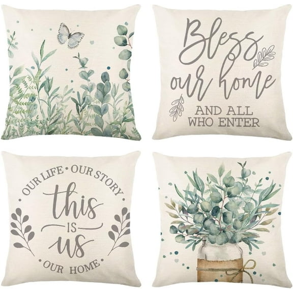 Spring Pillow Covers 20x20 Set of 4 Spring Pillows Decorative Throw Pillows Light Blue Pillowcase Summer Decorations Farmhouse Decor for Couch Sofa