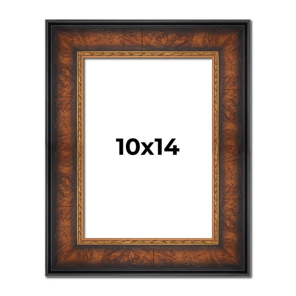 10x14 Frame Brown Walnut Gold Ornate Trim Solid Wood Plein Air Picture Frame | 3 Inch Moulding