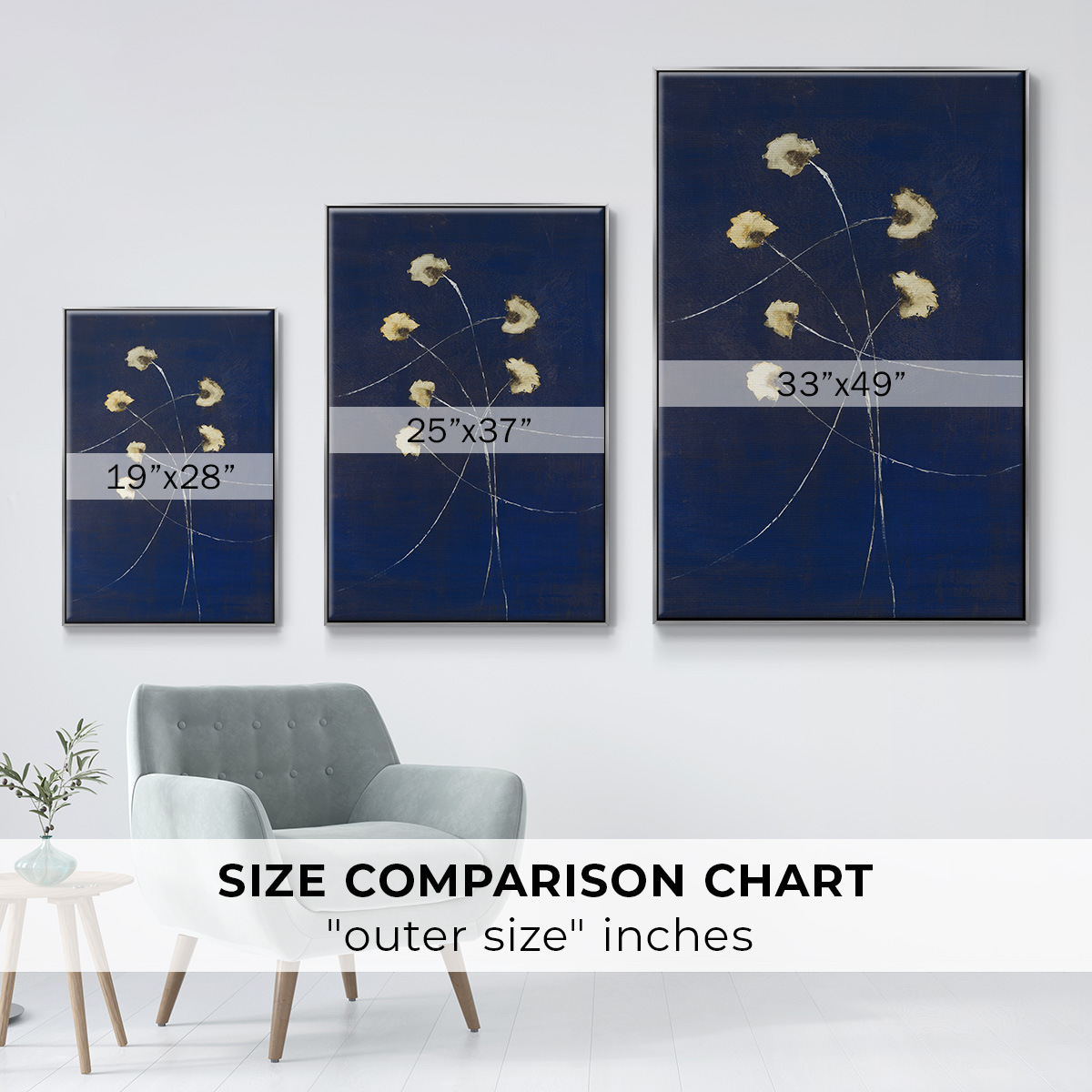 Indigo 2 Framed Premium Gallery Wrapped Canvas - Ready to Hang - 27 x 41 - Silver Floating Frame