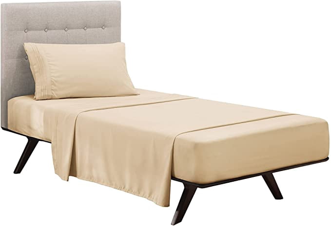 Clara Clark Premier 1800 Microfiber Collection 3-Line Bed Sheet Set, Twin Size, Beige