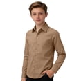thumbnail image 2 of CUZIBR Boys Long Sleeve Shirts Solid Color Button Down Casualturndown Collar Classic Fit Blouse Top Loose School Uniform Oxford Solid Classic Collared Shirt Truck dailywear,Coffee,13-14 Years, 2 of 4