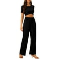 thumbnail image 4 of INSPIRE CHIC 2 Piece Outfits for Women's Shrot Sleeve Front Twist Top Wide Leg Pants Lounge Sets Tracksuits XL Black, 4 of 5