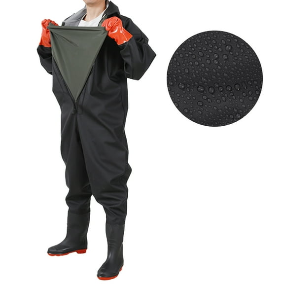 ANMINY Waterproof Full Body Chest Waders for Men & Women, Thickened PVC Waterproof Fishing Waders Stockings Foot Wader Breathable Zipper One Piece Chest Waders with Gloves US 9