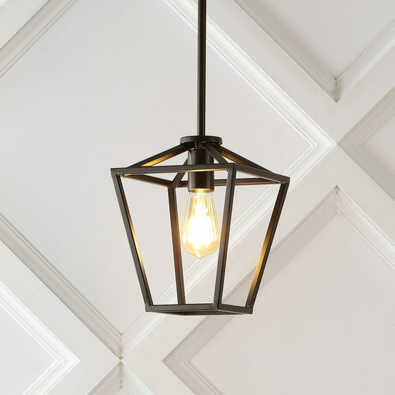 JONATHAN Y Grace 7.88" 1-Light Industrial Farmhouse Iron LED Pendant, Oil Rubbed Bronze