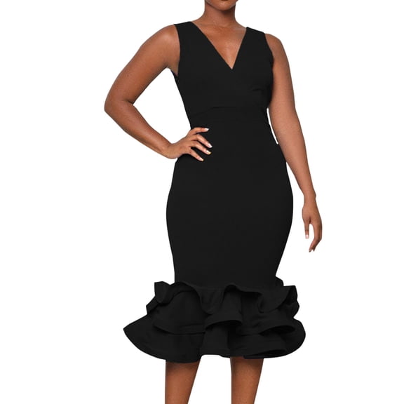 Sngxgn Women's Cozy Knit Sleeveless Bateau Neck Midi Dress(Black,XL)