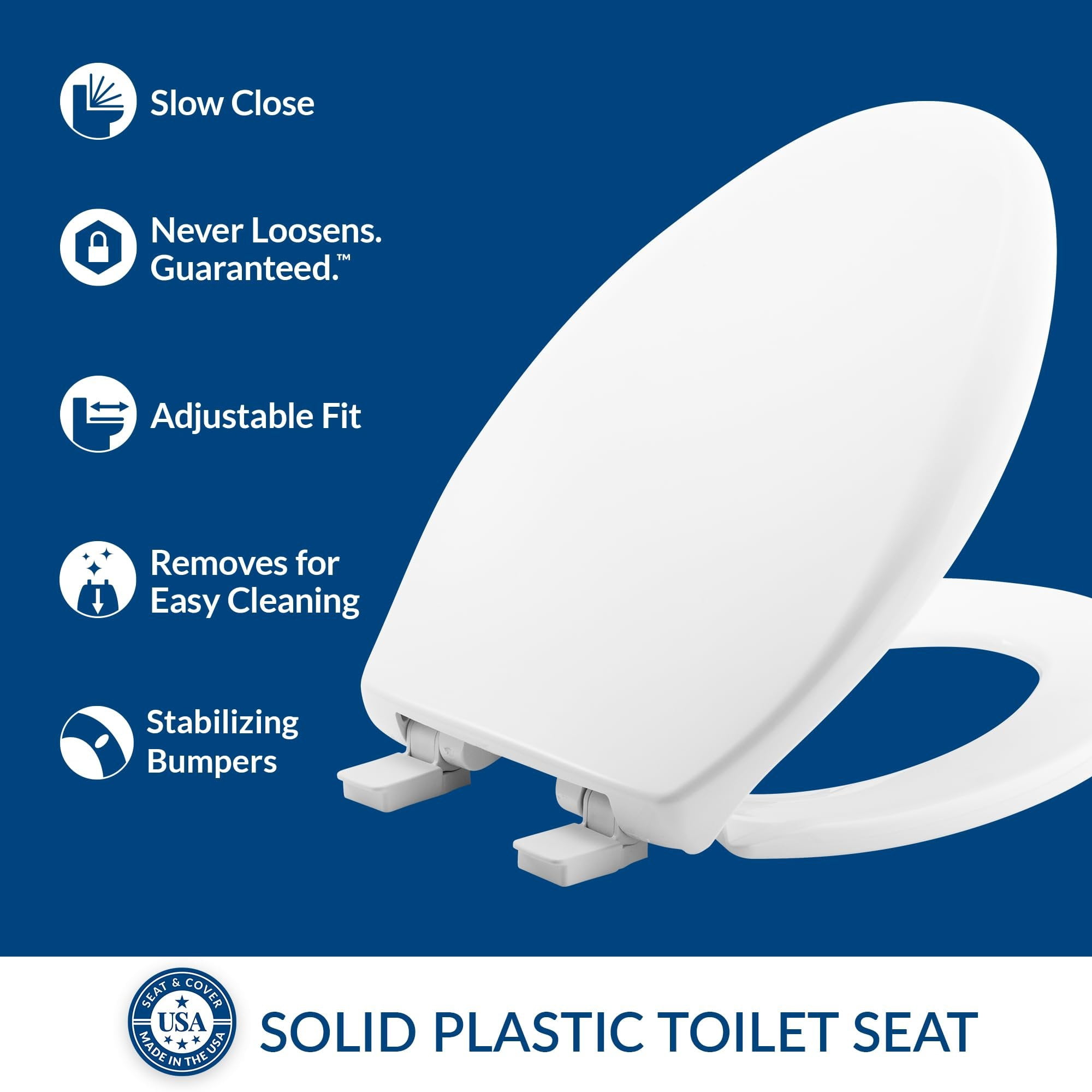 Bemis 1200E4390 Elongated Plastic Toilet Seat - Cotton White with STA-TITE