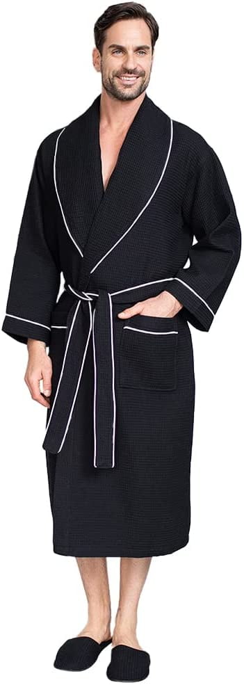 LOTUS LINEN Waffle Piping Robes for Men - Hotel/Spa Luxury Cotton ...