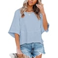 thumbnail image 2 of Summer Oversize Women Solid Color Half Sleeve Loose Shirt Tee Casual Tops, 2 of 4