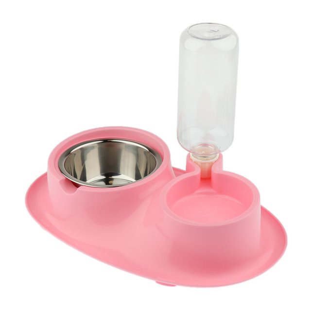 Cuenco doble para perros, estación de alimentación de mascotas, de agua y comida de acero inoxidable con Rosado jinwen Alimentador de doble tazón para mascotas