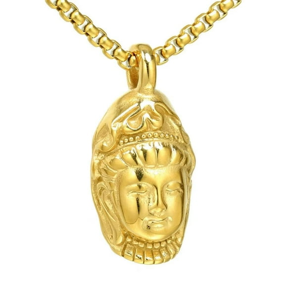HIJONES Men's Buddha Head Pendant Necklace Stainless Steel Personalized Buddhism Vintage Hip Hop Jewelry Gold