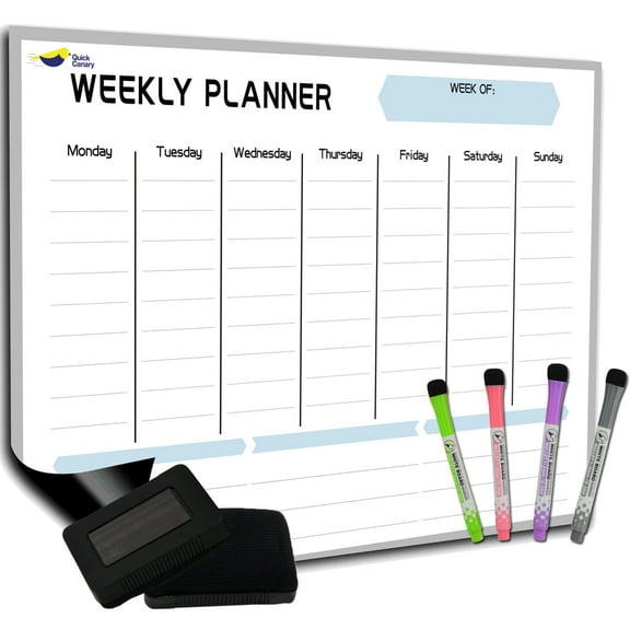 Quick Canary Magnetic Whiteboard Calendar with 4 Fine Tip Markers
