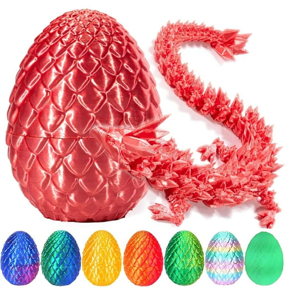 Dyues 3D Printed Dragon Eggs with Dragon Inside,Mystery Crystal Dragon in Egg,Executive Dragon Egg Gifts for Kids,Articulated Dragon,Adults Fidget Toys for Autism ADHD,Silk Red