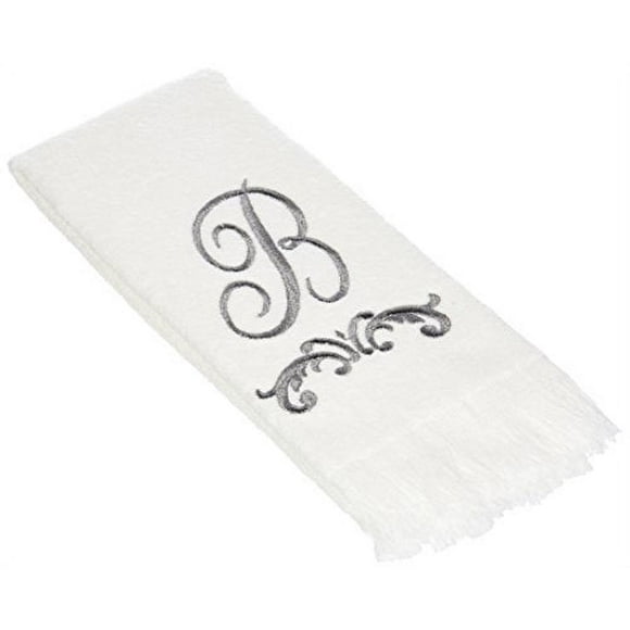 Avanti Linens - Serviette de Bout de Doigt Brodée Monogramme, Décoration de Salle de Bain 100 % Coton, F-Scroll, Blanc/étain
