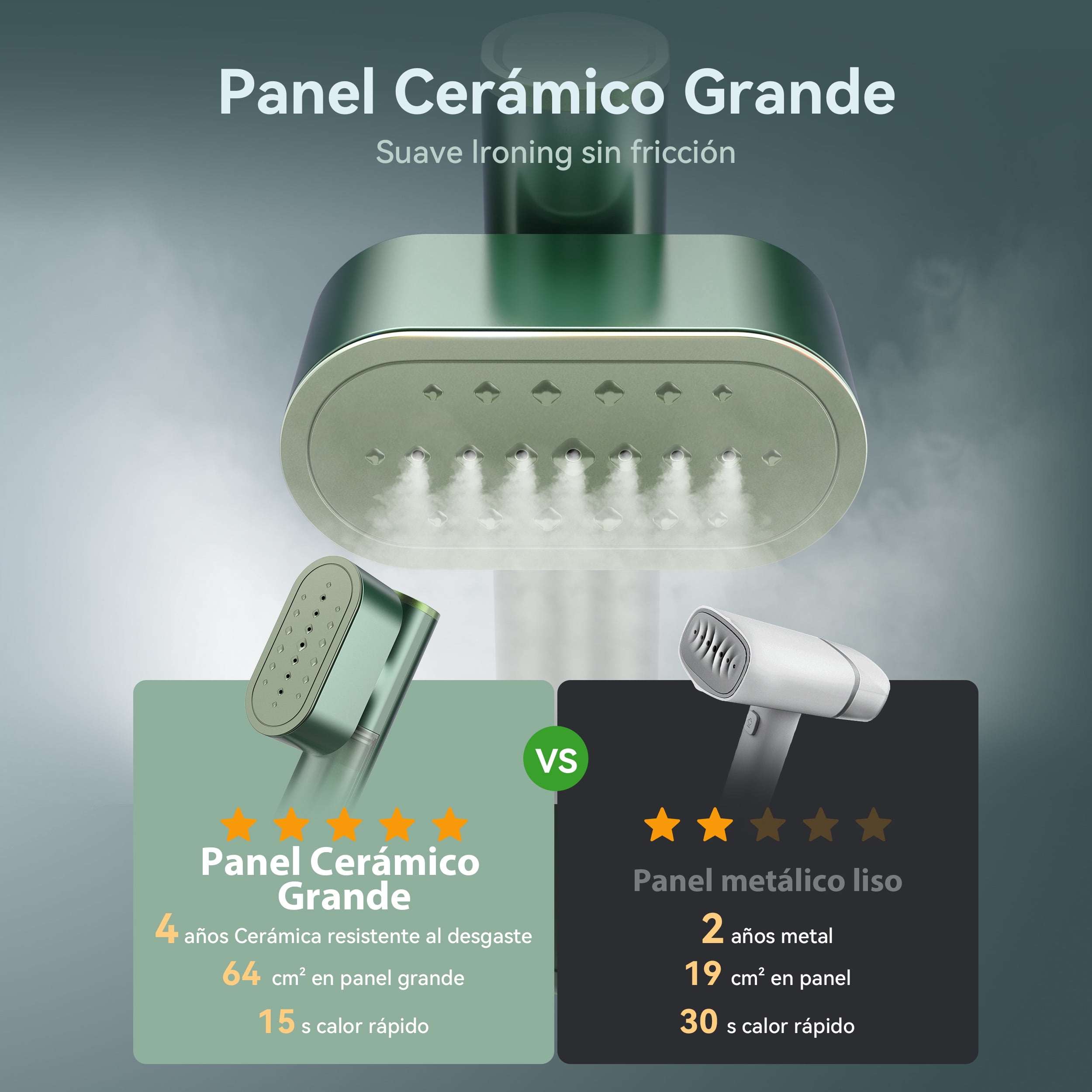 Jack & Rose Travel Steamer for Clothes, 100-240V Portable Steamer,15s Heat Up, Steamer ＆ Iron 2 In 1, Travel Size Garment Steamer, Large Ceramic Heat Panel, for Global & European Traveling, Green